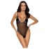 Cottelli - bestickter, offener Spitzenbody (schwarz-lila) - XL