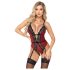 Abierta Fina - Offener Body mit Strapse (schwarz-rot) - M