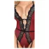 Abierta Fina - offener Body mit Strumpfhalter (schwarz-rot) - L