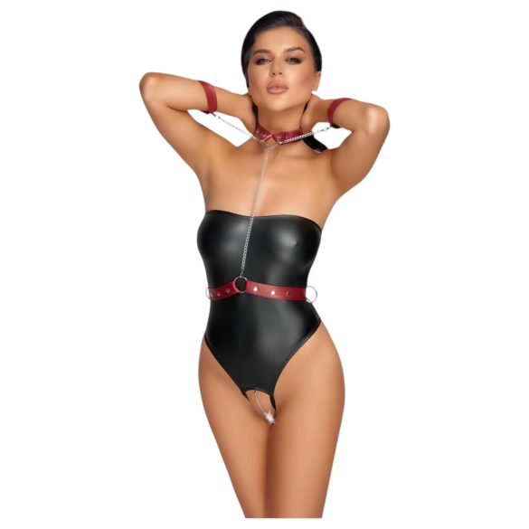 Cottelli Bondage - Glänzender Body und Armbänder (Schwarz)