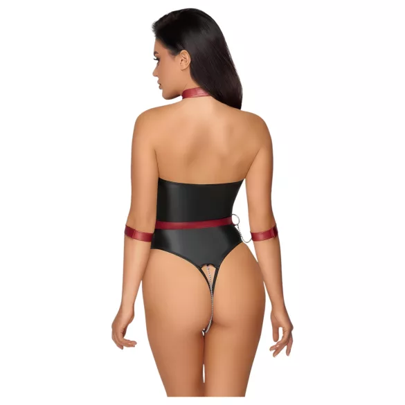 Cottelli Bondage - Glänzender Body und Handfesseln (schwarz) - M