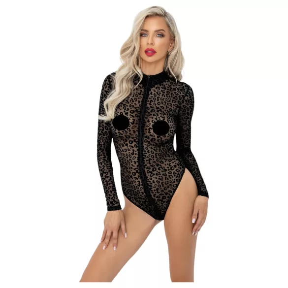 Noir - Langarm-Body mit Leopardenmuster (Schwarz)