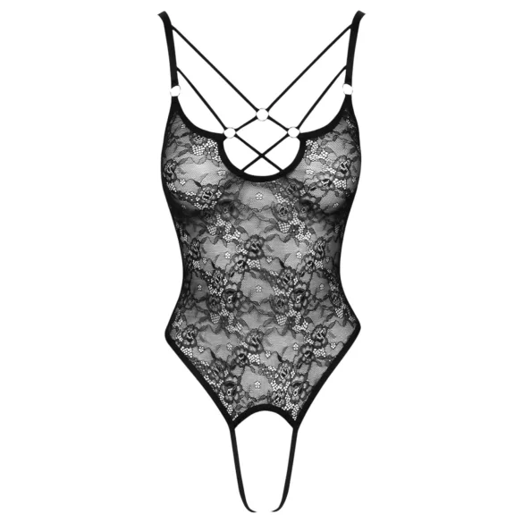 Cottelli - Transparenter Spitzenbody mit Öffnungen (schwarz)