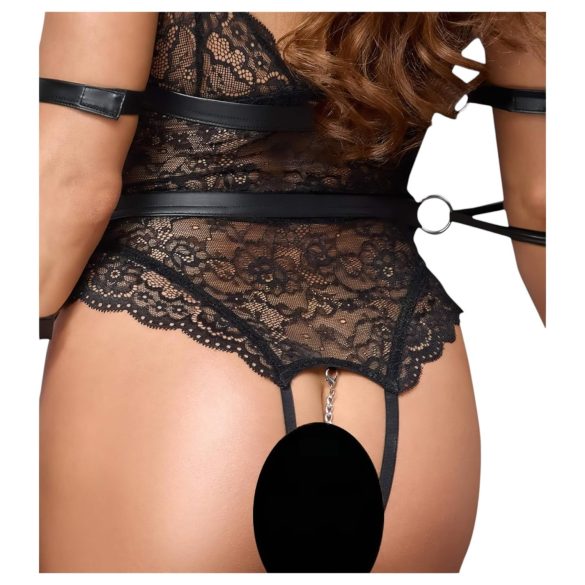 Cottelli Bondage - offener Spitzenbody (schwarz)