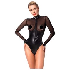 Noir - Glänzender Body mit transparentem Einsatz (Schwarz)