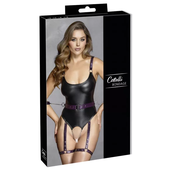 Cottelli - Offener Bondage-Body mit Handschellen (Schwarz) - M