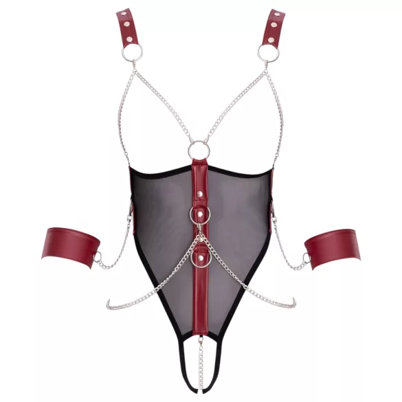 Cottelli Bondage - Offener Body mit Riemen und Kette (Schwarz) - M