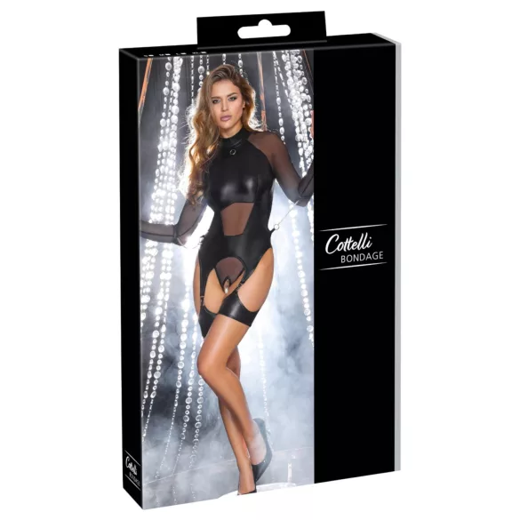 Cottelli Bondage - Transparente Oberteil mit Handschellen (schwarz) - M