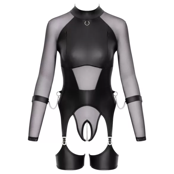 Cottelli Bondage - Transparente Oberteil mit Handschellen (schwarz) - M