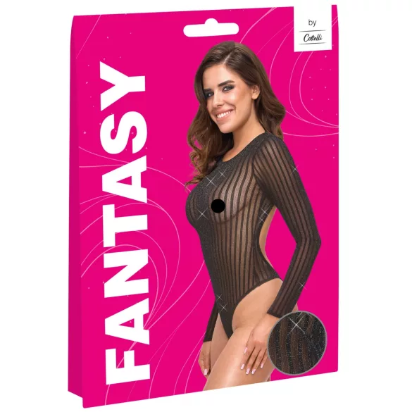 Cottelli - Gestreifter Body mit Silberfäden (schwarz) - S-L