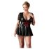 Cottelli Plus Size - Glänzendes Kleid mit rotem Korsett (Schwarz) - XXL