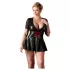 Cottelli Plus Size - Glänzendes Kleid mit rotem Korsett (schwarz) - XXXL
