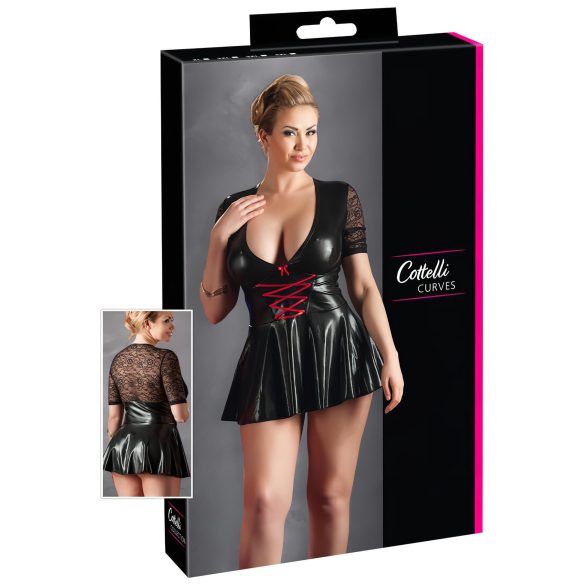 Cottelli Plus Size - Glänzendes Kleid mit rotem Korsett (Schwarz) - XXXXL