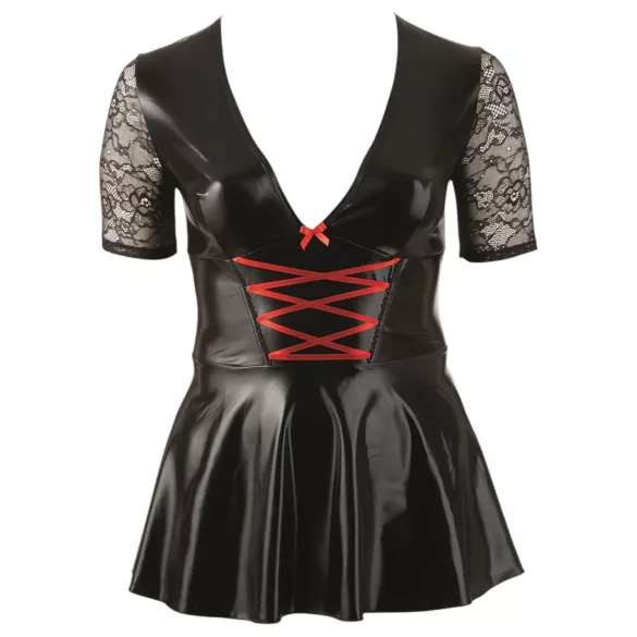 Cottelli Plus Size - Glänzendes Kleid mit rotem Korsett (schwarz) - XXXXL
