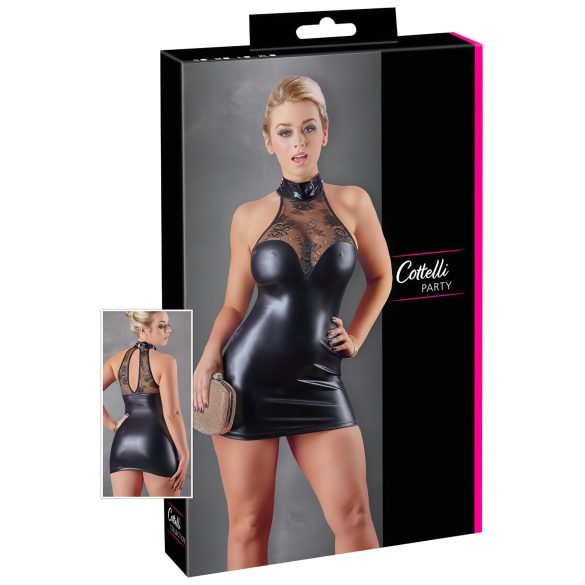 Cottelli - Spitzen glänzendes Neckholder-Minikleid (schwarz) - M