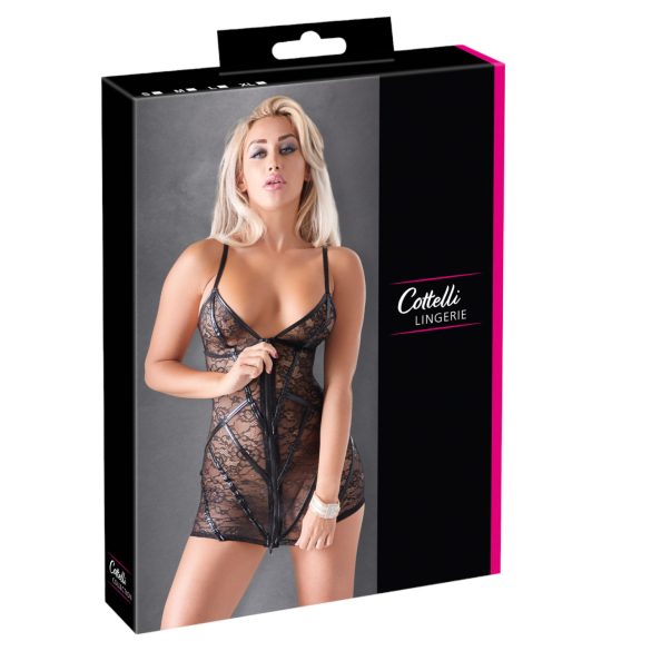 Cottelli - Glänzendes gestreiftes Spitzenkleid (schwarz) - L