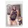 Mandy Mystery - Gitter Neckholder-Netzkleid mit Tanga (Schwarz)