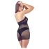 Mandy Mystery - Gitter Neckholder-Netzkleid mit Tanga (Schwarz)