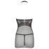 Mandy Mystery - Gitter Neckholder-Netzkleid mit Tanga (Schwarz)