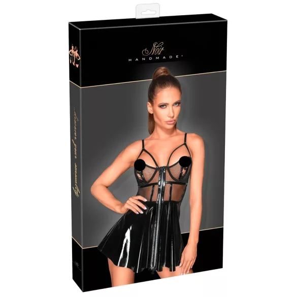 Noir - Lackkleid mit Netzdetail (Schwarz)