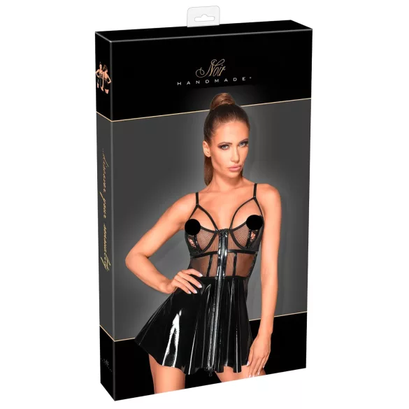 Noir - Lackkleid mit Netzdetail (Schwarz) - M