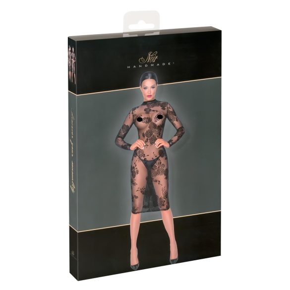 Noir - Transparenz & Blumen: Langarmkleid (Schwarz)