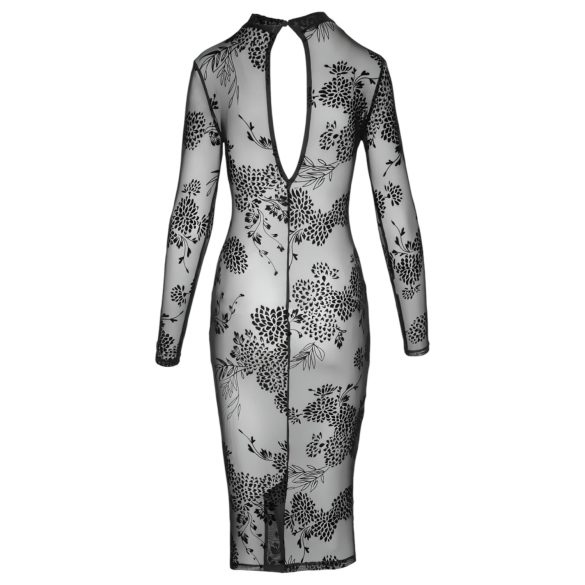 Noir - Transparenz & Blumen: Langarmkleid (Schwarz)