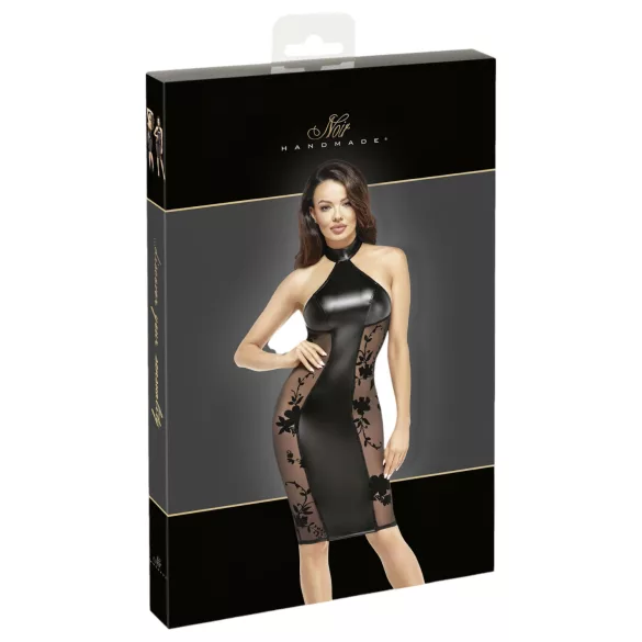 Noir - glanzendes Neckholder-Kleid (schwarz) - M