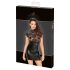 Noir - Glänzendes Kleid mit Spitzentop und Korsett (Schwarz) - L