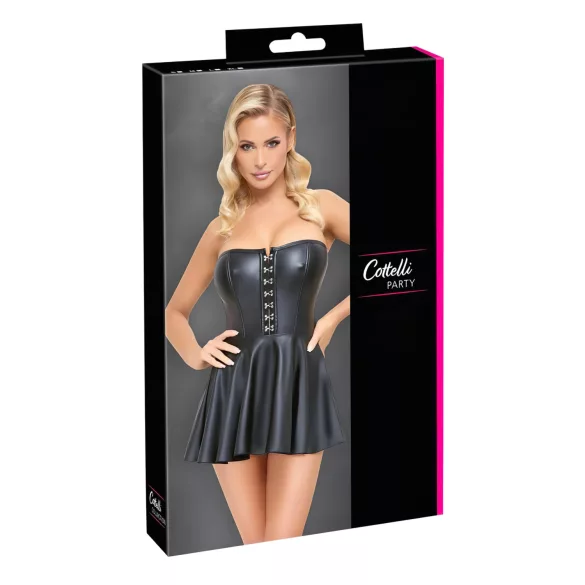 Cottelli - Glänzendes Minikleid mit Faltenrock (schwarz)