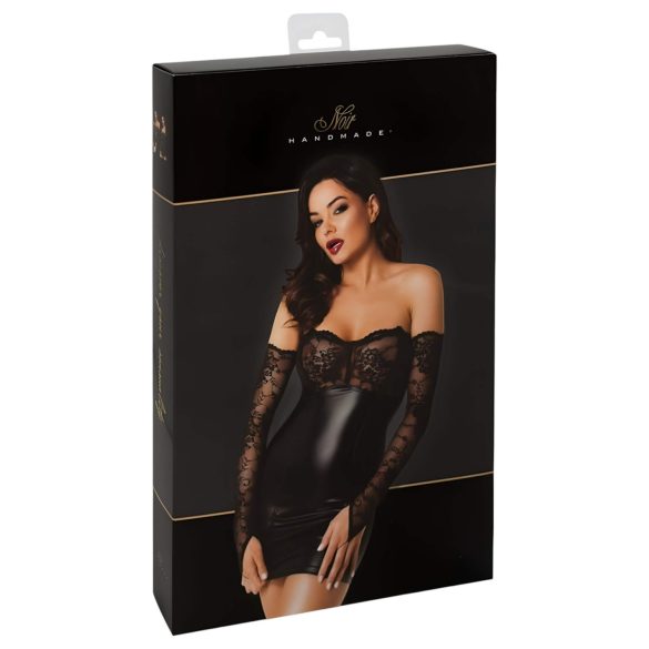 Noir - Glänzendes Kleid mit Spitzeneinsatz (schwarz) - L