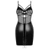 Obsessive Dominna - Glänzendes Kleid mit transparentem Einsatz (Schwarz)