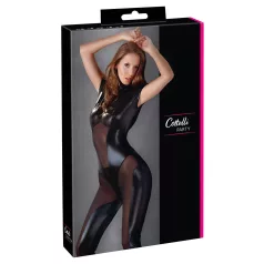 Cottelli - kurzärmeliger glänzender Overall (schwarz) - S