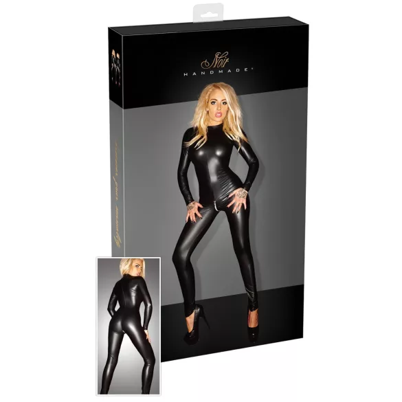 Noir - Glänzender Langarm-Overall (schwarz) - L