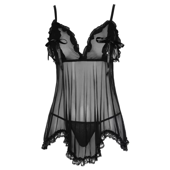 Cottelli - Luftiges, gerüschtes Babydoll (schwarz) - XL