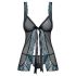 Obsessive Amanta - besticktes Babydoll und String (schwarz-türkis)