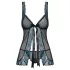 Obsessive Amanta - Stickerei-Babydoll und String (Schwarz-Türkis)