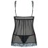 Obsessive Amanta - besticktes Babydoll und String (schwarz-türkis)