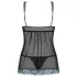 Obsessive Amanta - Stickerei-Babydoll und String (Schwarz-Türkis) - L/XL