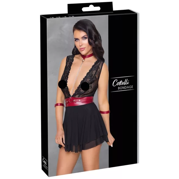Cottelli Bondage - Spitzenbabydoll mit Halsband (schwarz) - L