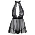 Küssbarer Babydoll mit Halsband – schwarz, Spitze