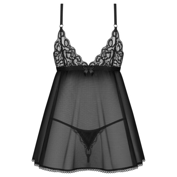 Obsessive Blomentis - Spitzen-Babydoll-Set (schwarz) - M/L