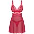 Obsessive Cupide Desir - Rotes durchsichtiges Spitzen-Negligé-Set