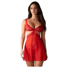   Obsessive Cupide Desir - Rotes, durchsichtiges Spitzennachthemd-Set - L/XL