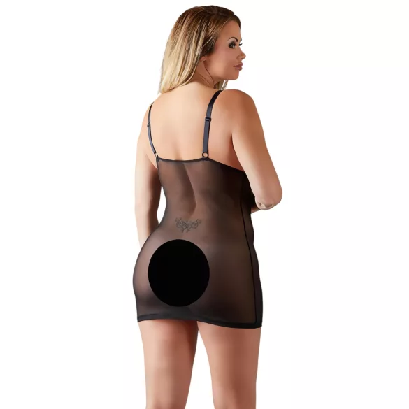 Cottelli Plus Size - Spitzen-Negligé transparent (schwarz) - 3XL
