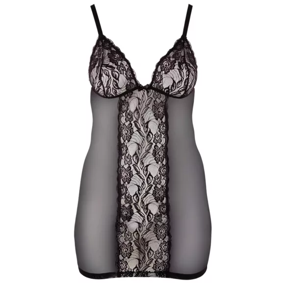 Cottelli Plus Size - Spitzen-Negligé transparent (schwarz) - 3XL