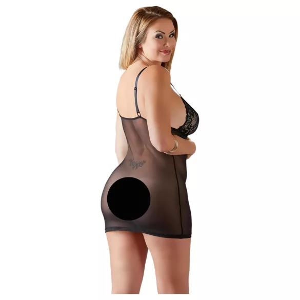 Cottelli Plus Size - Spitzen-Negligé transparent (schwarz) - 4XL