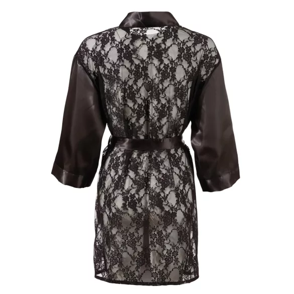 Cottelli - Satin-Spitzenkurzrobe (schwarz) - L/XL