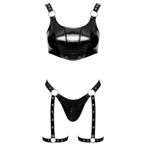 Black Level - Lack-Kleid Set (schwarz)