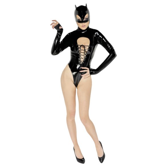 Schwarzer Samt - Batwoman Body mit langen Ärmeln